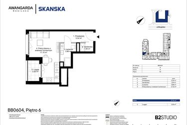Rzut - Mieszkanie na sprzedaż 1 pokój o powierzchni 27,96 m² - numer 1BB0604 w Awangarda Mogilska