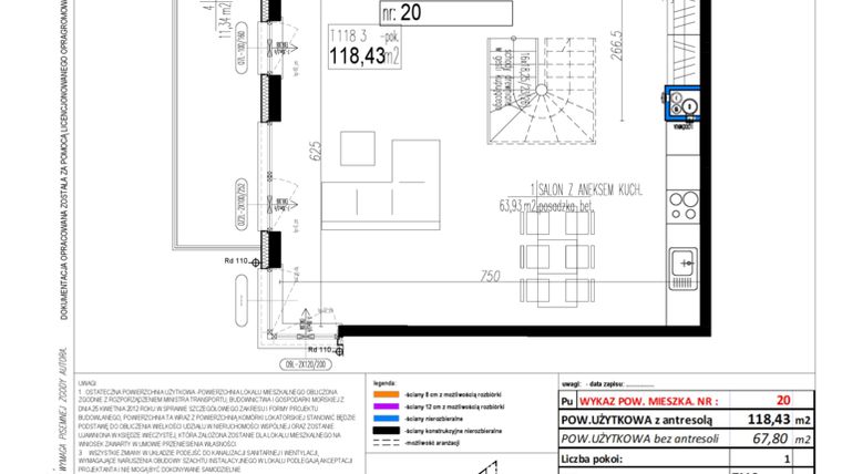 Rzut - Mieszkanie na sprzedaż 1 pokój o powierzchni 114,64 m² - numer 20 w Strumykowa