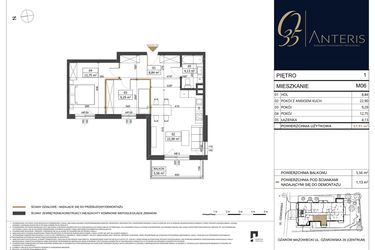 Rzut - Mieszkanie na sprzedaż 3 pokoje o powierzchni 57,91 m² - numer M.06 w Ożarowska 35