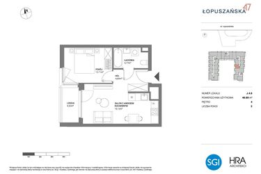 Rzut - Mieszkanie na sprzedaż 2 pokoje o powierzchni 40,69 m² - numer J.4.6 w Łopuszańska 47 - etap 3