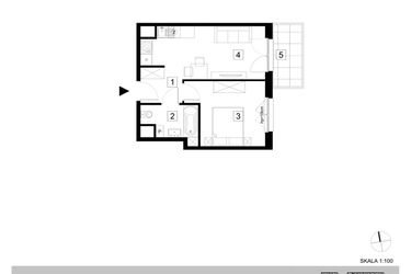 Rzut - Mieszkanie na sprzedaż 2 pokoje o powierzchni 35,52 m² - numer A1-2-18 w Hipoteczna Park