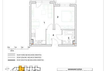 Rzut - Mieszkanie na sprzedaż 2 pokoje o powierzchni 35,86 m² - numer F1/P2/5 w Osiedle Jodłowa bud. F