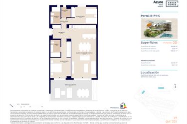 Rzut - Mieszkanie na sprzedaż 2 pokoje o powierzchni 89 m² - numer 8-P1-C w Zenity Azure