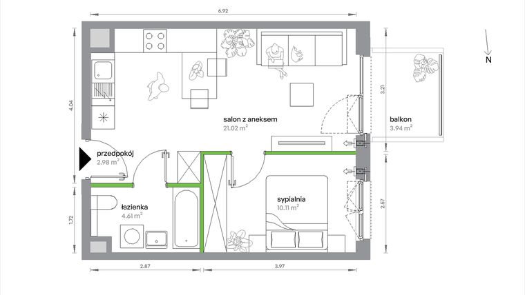 Rzut - Mieszkanie na sprzedaż 2 pokoje o powierzchni 38,72 m² - numer 1/A/2/12 w Sochaczewska Vita