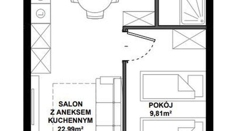 Rzut - Mieszkanie na sprzedaż 2 pokoje o powierzchni 38,18 m² - numer C/5 w Apartamenty Bałtyk