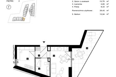 Rzut - Mieszkanie na sprzedaż 2 pokoje o powierzchni 29,42 m² - numer A.2.20 w Cisha Apartamenty Dziwnów