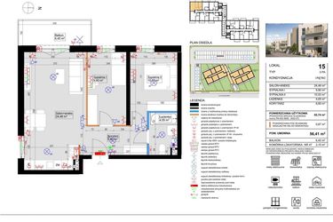 Rzut - Mieszkanie na sprzedaż 3 pokoje o powierzchni 55,74 m² - numer 15 w Harmony Antoninek