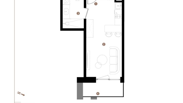 Rzut - Mieszkanie na sprzedaż 1 pokój o powierzchni 25,72 m² - numer A2.5.07 w Apartamenty Grundmanna