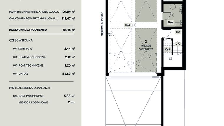 Rzut - Mieszkanie na sprzedaż 4 pokoje o powierzchni 107,59 m² - numer D.7 w Wiązana Residence