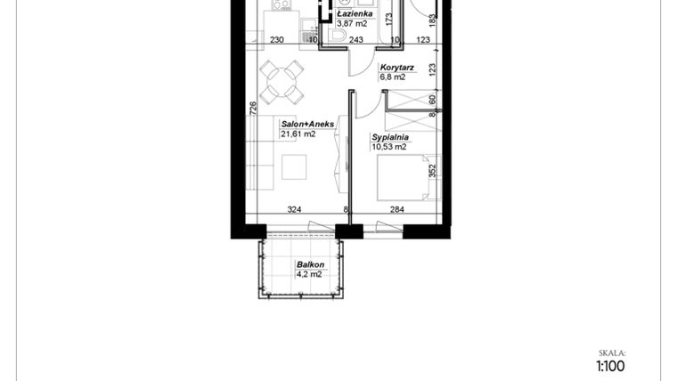 Rzut - Mieszkanie na sprzedaż 2 pokoje o powierzchni 42,81 m² - numer D.8 w Narcyzowe Wzgórza II