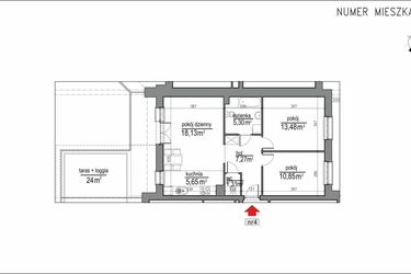 Rzut - Mieszkanie na sprzedaż 3 pokoje o powierzchni 61,99 m² - numer 1m.4 w Osiedle Rytm