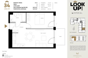 Rzut - Mieszkanie na sprzedaż 2 pokoje o powierzchni 40,74 m² - numer A.34 w Look Up House