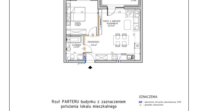 Rzut - Mieszkanie na sprzedaż 2 pokoje o powierzchni 44,15 m² - numer 5 w Osiedle Foresto