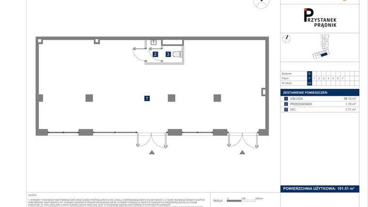 Rzut - Lokal użytkowy na sprzedaż 1 pokój o powierzchni 101,51 m² - numer U3 w Przystanek Prądnik