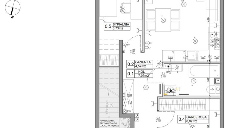Rzut - Mieszkanie na sprzedaż 3 pokoje o powierzchni 48,03 m² - numer 83 w Manufaktura Marki 2 etap IV