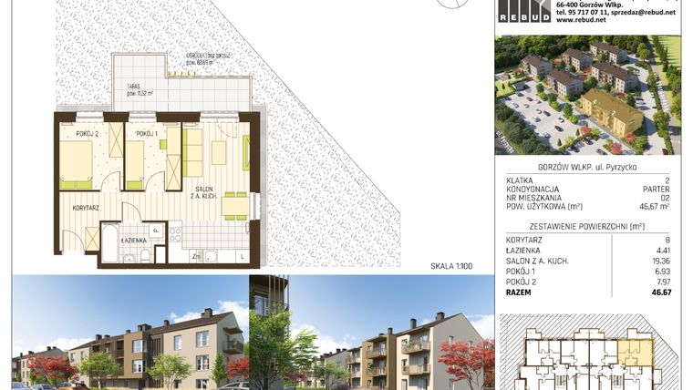 Rzut - Mieszkanie na sprzedaż 3 pokoje o powierzchni 46,67 m² - numer B1-K2-P0-M02 w Stargardzka