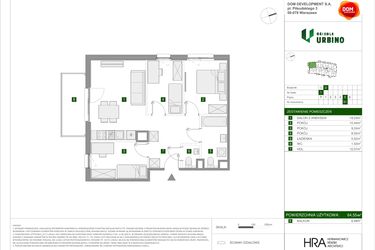 Rzut - Mieszkanie na sprzedaż 4 pokoje o powierzchni 64,55 m² - numer 2.2.D.51 w Osiedle Urbino etap II
