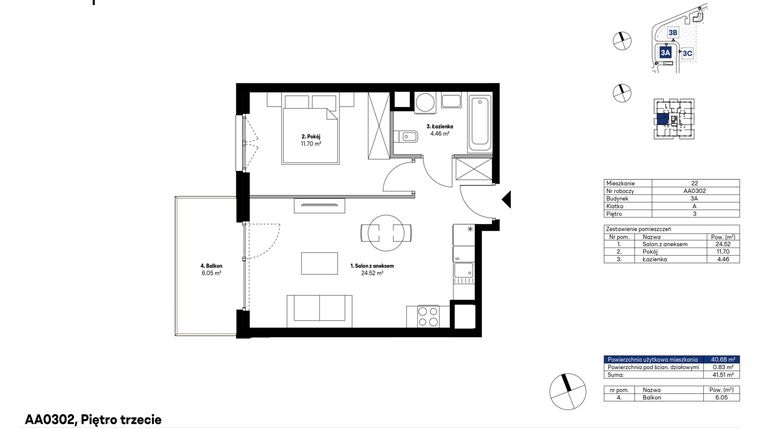 Rzut - Mieszkanie na sprzedaż 2 pokoje o powierzchni 40,68 m² - numer AA0302 w NU3 Warszawa Wola
