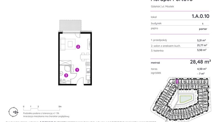 Rzut - Mieszkanie na sprzedaż 1 pokój o powierzchni 28,48 m² - numer 1.A.0.10 w Murapol Portovo etap II