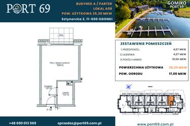 Rzut - Mieszkanie na sprzedaż 1 pokój o powierzchni 25,3 m² - numer A-08 w Port 69