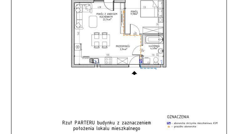 Rzut - Mieszkanie na sprzedaż 2 pokoje o powierzchni 44,15 m² - numer 4 w Osiedle Foresto