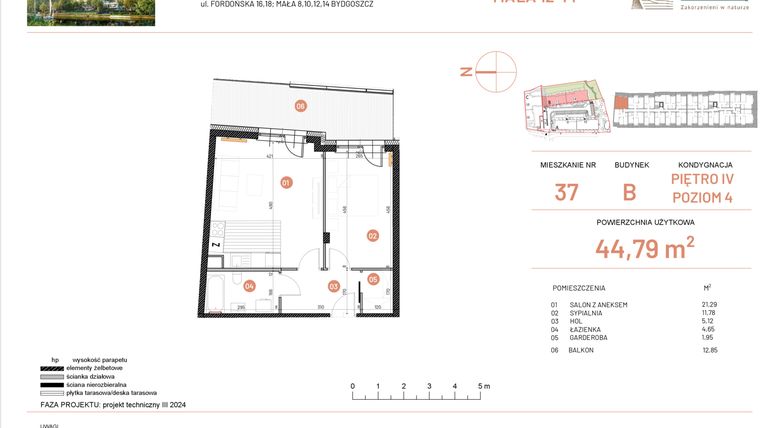 Rzut - Mieszkanie na sprzedaż 2 pokoje o powierzchni 44,79 m² - numer 12.37 w Osiedle Nowe Horyzonty etap III