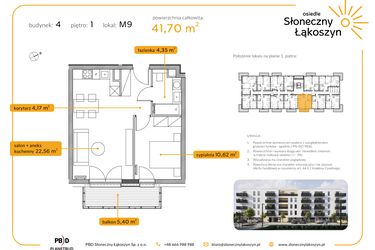 Rzut - Mieszkanie na sprzedaż 2 pokoje o powierzchni 41,7 m² - numer 4/M/1/9 w Osiedle Słoneczny Łąkoszyn bud. 4