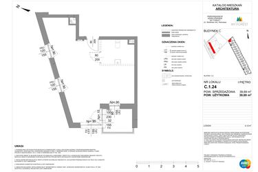 Rzut - Mieszkanie na sprzedaż 1 pokój o powierzchni 39,69 m² - numer C.1.24 w My Forest - Apartamenty inwestycyjne
