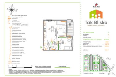 Rzut - Mieszkanie na sprzedaż 2 pokoje o powierzchni 46,51 m² - numer 6.F w Tak Blisko