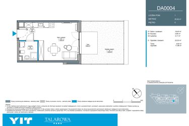 Rzut - Mieszkanie na sprzedaż 1 pokój o powierzchni 26,56 m² - numer DA0004 w Talarowa Park II