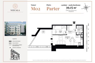 Rzut - Mieszkanie na sprzedaż 2 pokoje o powierzchni 39,15 m² - numer 2 w Niecała Prestige Residence