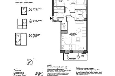Rzut - Mieszkanie na sprzedaż 3 pokoje o powierzchni 63,13 m² - numer D.2.2.1 w Rumia Centralna