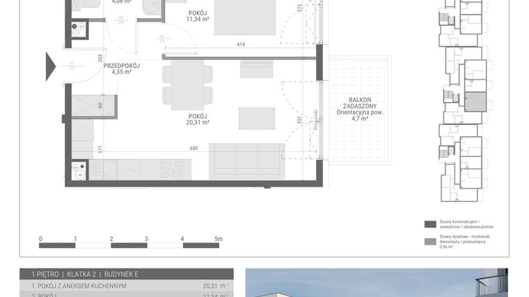 Rzut - Mieszkanie na sprzedaż 2 pokoje o powierzchni 40,06 m² - numer 29 w Monsa bud. E