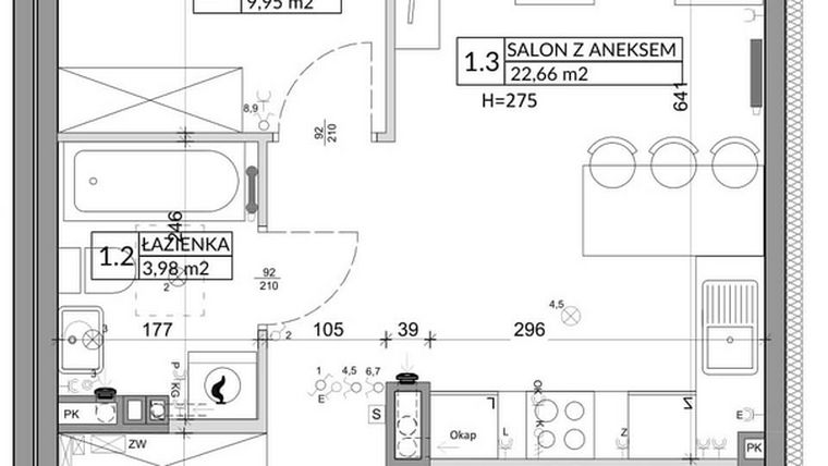 Rzut - Mieszkanie na sprzedaż 3 pokoje o powierzchni 56,89 m² - numer 94B w Osiedle Młodych etap VI