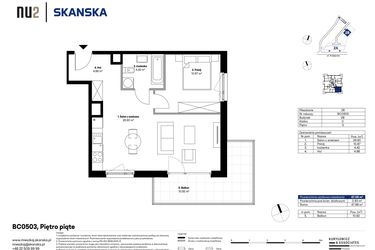 Rzut - Mieszkanie na sprzedaż 2 pokoje o powierzchni 47,05 m² - numer BC0503 w NU2 Warszawa Wola