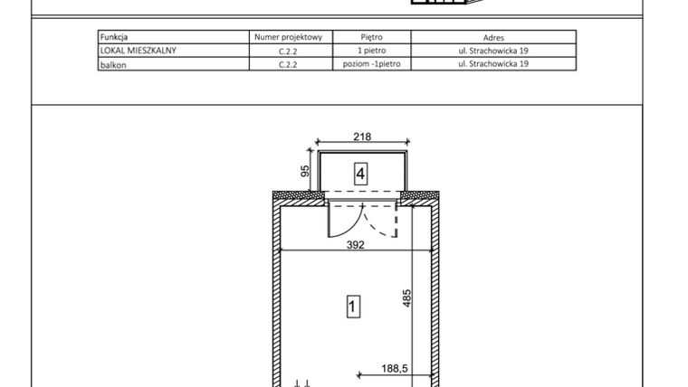 Rzut - Mieszkanie na sprzedaż 1 pokój o powierzchni 26,89 m² - numer C.2.2 w IVY HOUSE - Apartamenty inwestycyjne