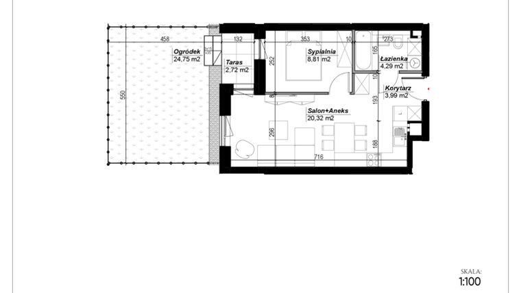 Rzut - Mieszkanie na sprzedaż 2 pokoje o powierzchni 37,41 m² - numer C.21 w Narcyzowe Wzgórza II