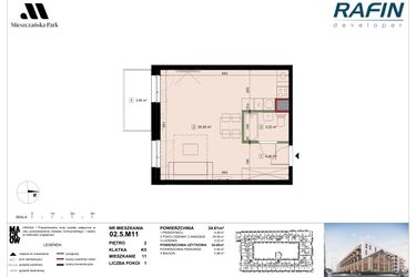 Rzut - Mieszkanie na sprzedaż 1 pokój o powierzchni 34,06 m² - numer 02.5.M11 w Mieszczańska Park