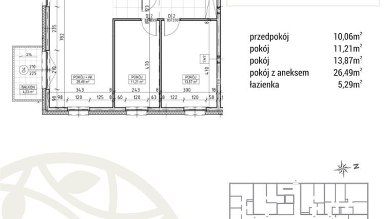 Rzut - Mieszkanie na sprzedaż 3 pokoje o powierzchni 66,92 m² - numer A2.01.16 w Zakątek Flora