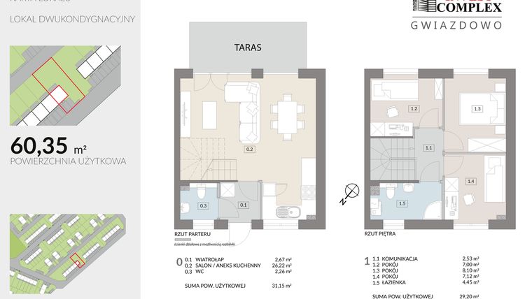Rzut - Dom na sprzedaż 4 pokoje o powierzchni 60,35 m² - numer N19.2 w Osiedle Gwiazdowo etap 12