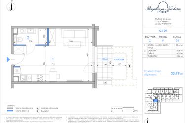 Rzut - Mieszkanie na sprzedaż 1 pokój o powierzchni 33,83 m² - numer C101 w Rezydencja Niechorze II