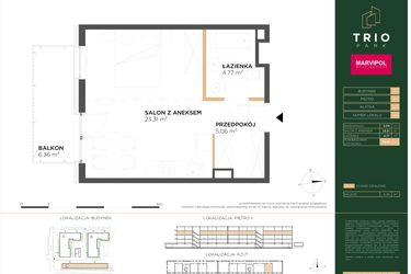 Rzut - Mieszkanie na sprzedaż 1 pokój o powierzchni 33,14 m² - numer C032 w Trio Park bud. C