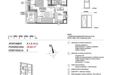 Rzut - Mieszkanie na sprzedaż 1 pokój o powierzchni 29,88 m² - numer A.1.5.14U w Mikołajki Apartamenty