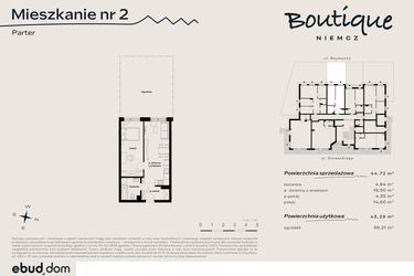 Rzut - Mieszkanie na sprzedaż 2 pokoje o powierzchni 44,72 m² - numer 2 w Boutique NIEMCZ