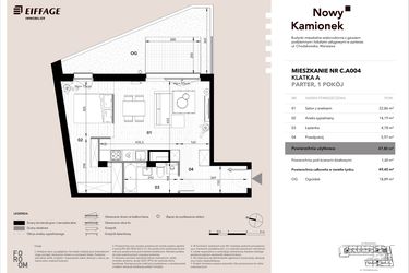 Rzut - Mieszkanie na sprzedaż 1 pokój o powierzchni 47,8 m² - numer C.A004 w Nowy Kamionek