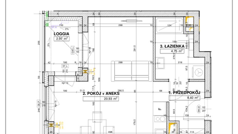Rzut - Mieszkanie na sprzedaż 1 pokój o powierzchni 30,08 m² - numer B15 w Nowe Centrum Południowe etap IV