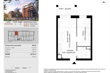 Rzut - Mieszkanie na sprzedaż 2 pokoje o powierzchni 32,96 m² - numer 18 w M|City