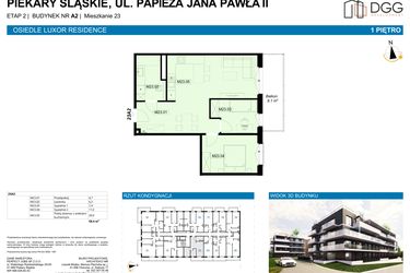 Rzut - Mieszkanie na sprzedaż 3 pokoje o powierzchni 58,4 m² - numer A2.23 w Luxor Residence