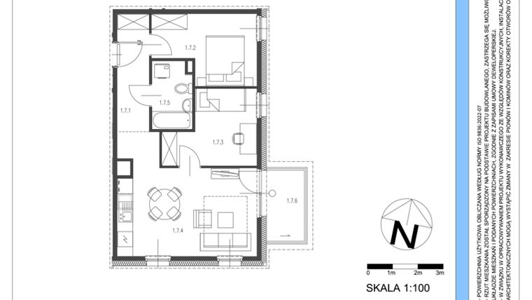 Rzut - Mieszkanie na sprzedaż 3 pokoje o powierzchni 49,89 m² - numer B.7 w Osiedle Telimeny etap III