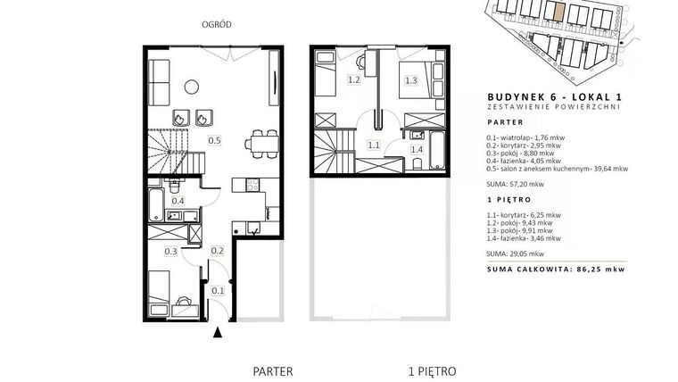 Rzut - Mieszkanie na sprzedaż 3 pokoje o powierzchni 85,22 m² - numer B6/M1 w Wille Estezja